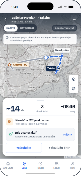 Canlı yolculuk takibi